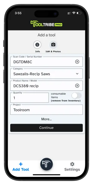 Add Tool Screen