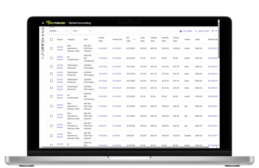Rental Accounting Screen