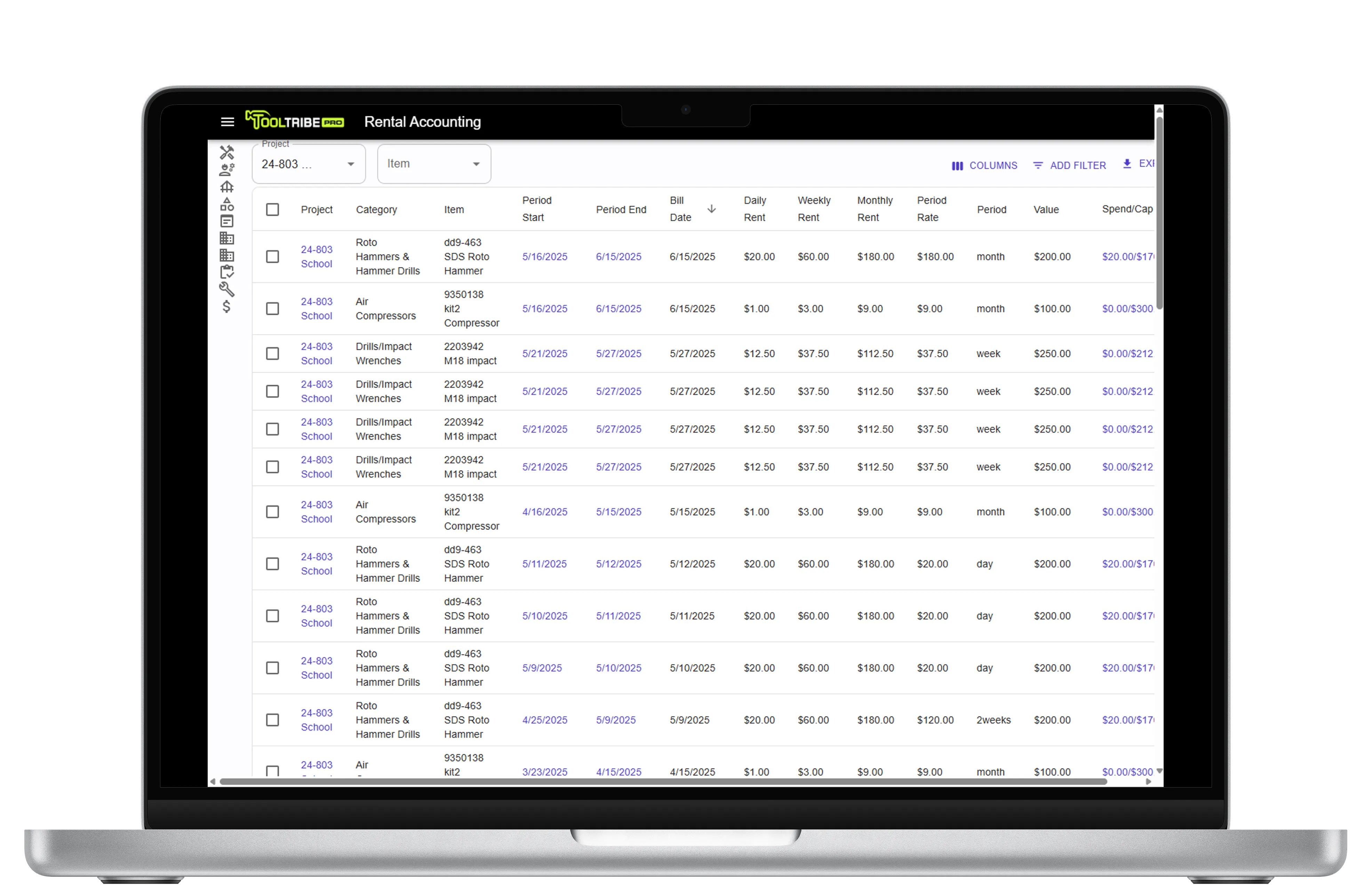 Rental Accounting Screen